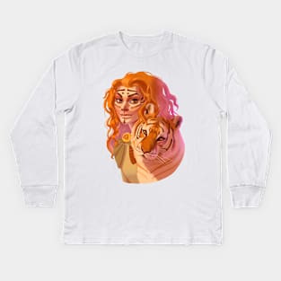 Celtic woman with tiger Kids Long Sleeve T-Shirt